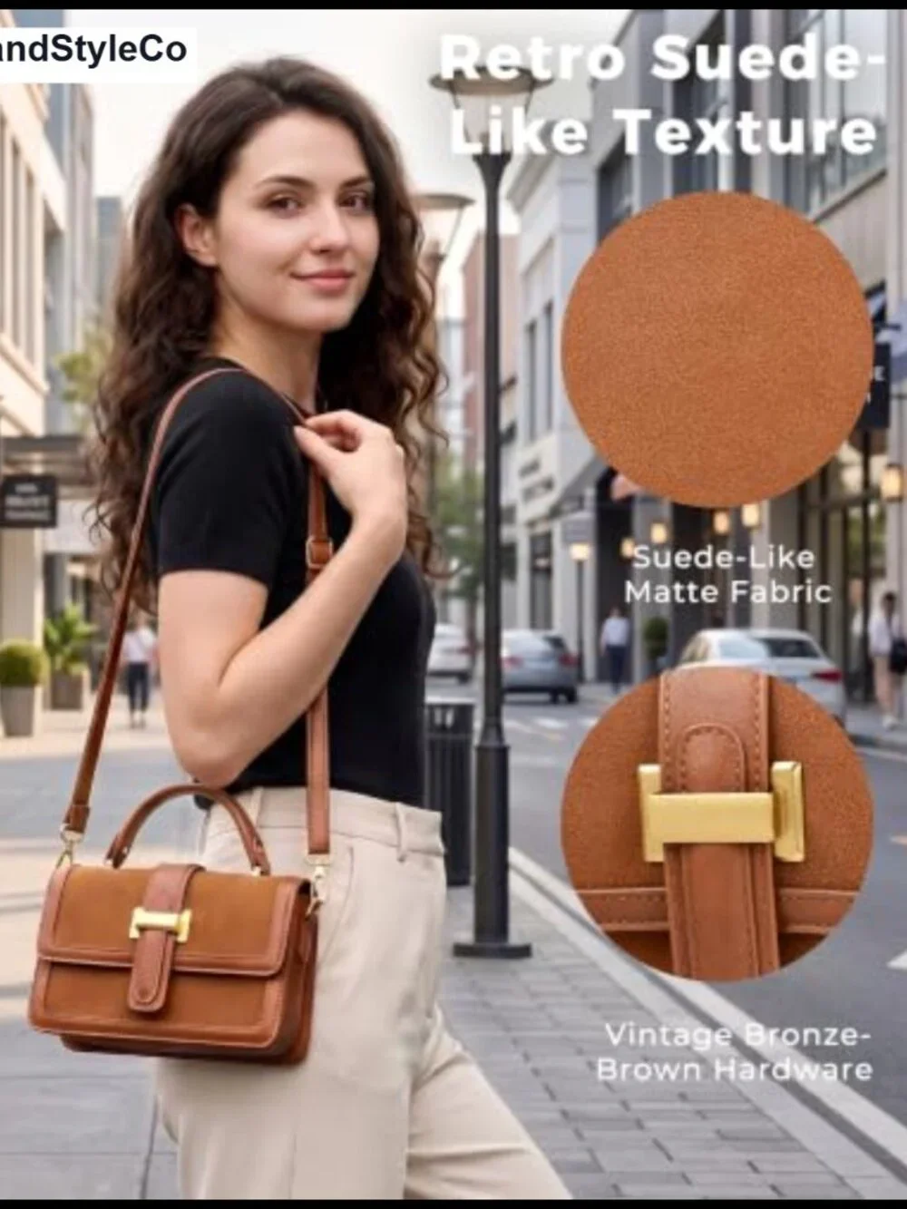 Women's Small Faux Suede Velvet Crossbody Bag - PU Leather, Adjustable Strap